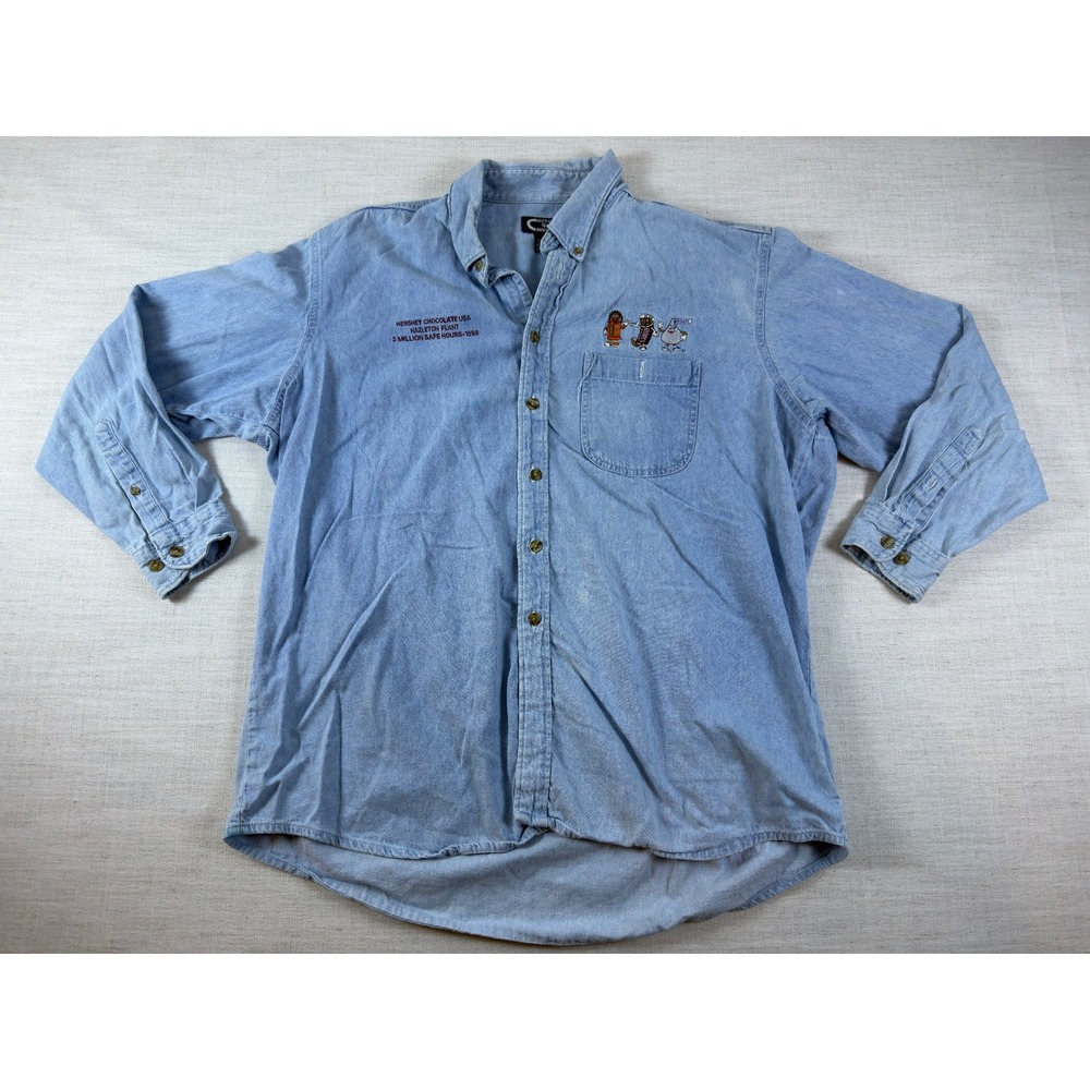 Vintage 1998 Hershey Chocolate USA Hazleton Plant Denim Shirt XL Embroidered